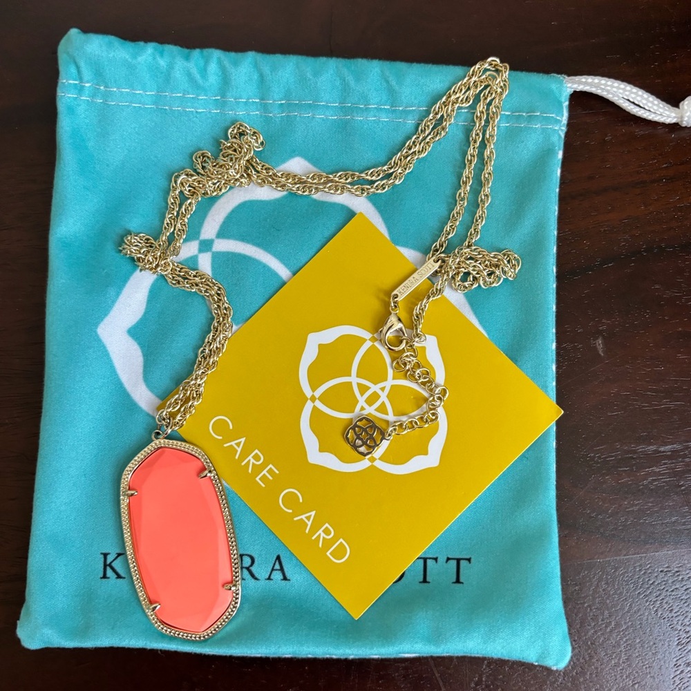 Kendra Scott Rae Gold Long Pendant Necklace in Coral. Comes with Dust Bag.